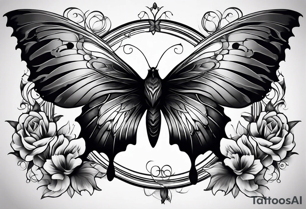 A Butterfly and a Raven like Yin Yang tattoo idea
