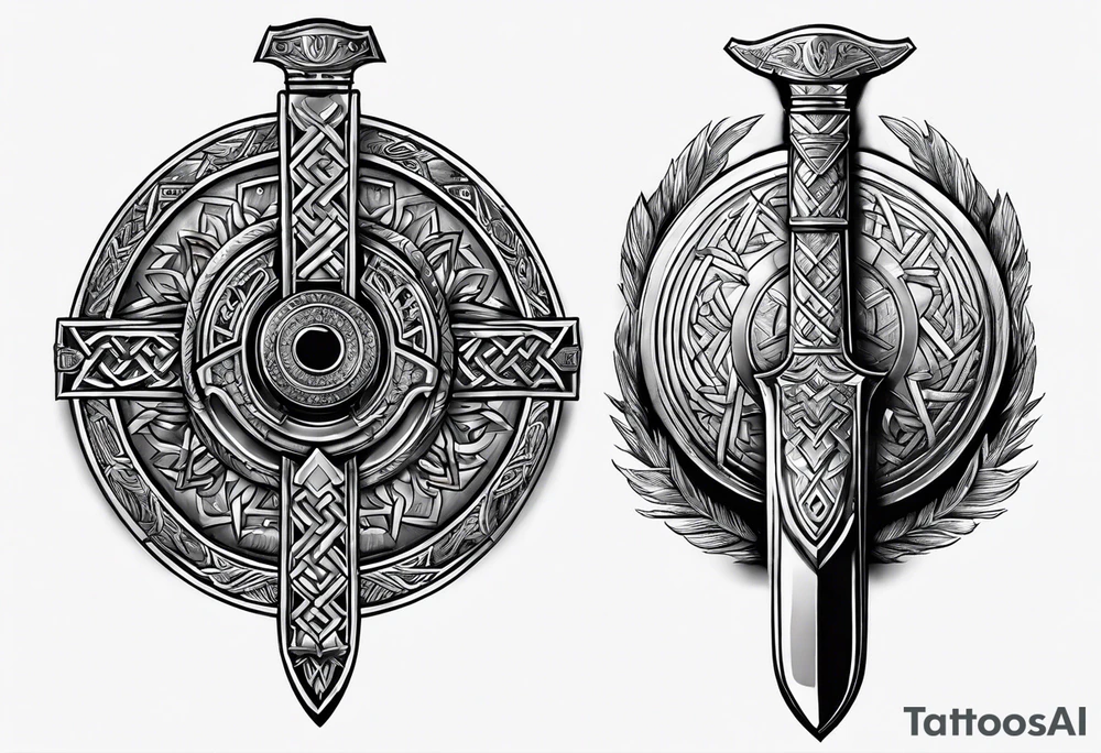 Valhalla  round 
shield axe sword valknut tattoo idea