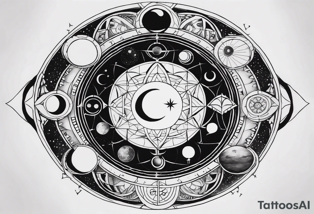 Astrology, Cancer, Natal Chart, symbolic, vision, yin yang, the moon, the sun, Uranus, Pluto, spiritual third eye, mystical armband tattoo idea