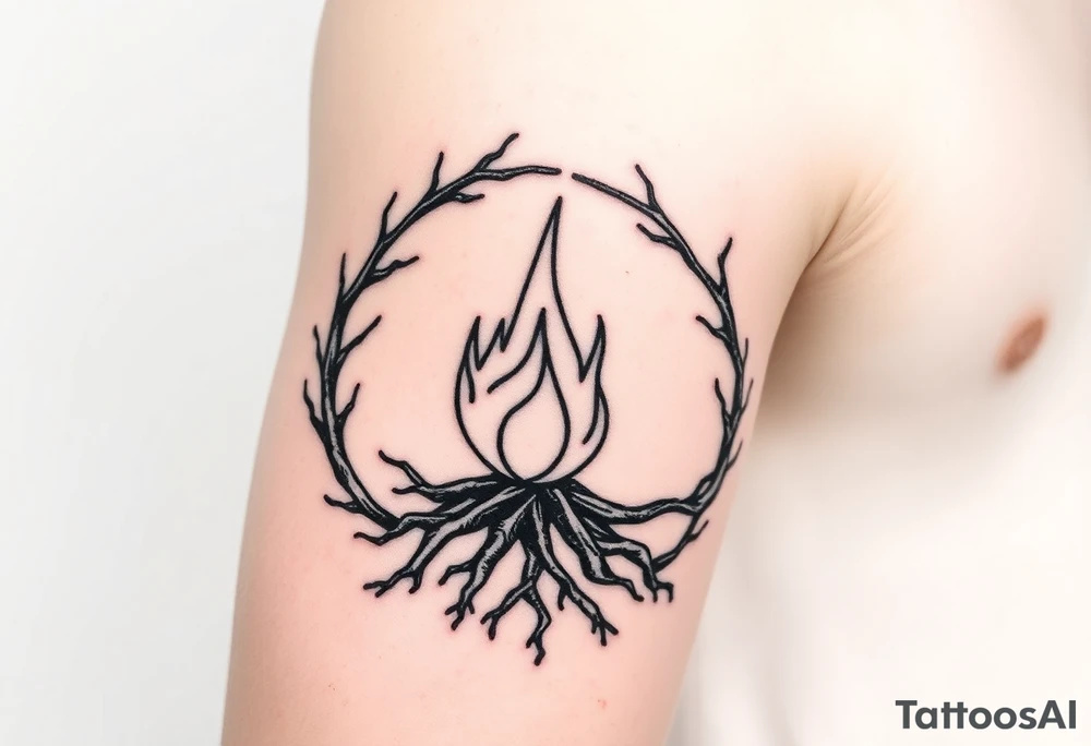 a round flame imprisoned in a roots circle tattoo idea