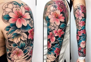 Realistic flower full sleeve tattoo idea