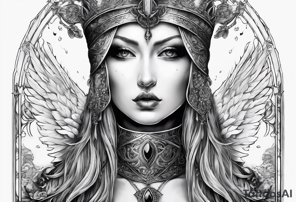 the goddess nemesis sword scary blood hell tattoo idea