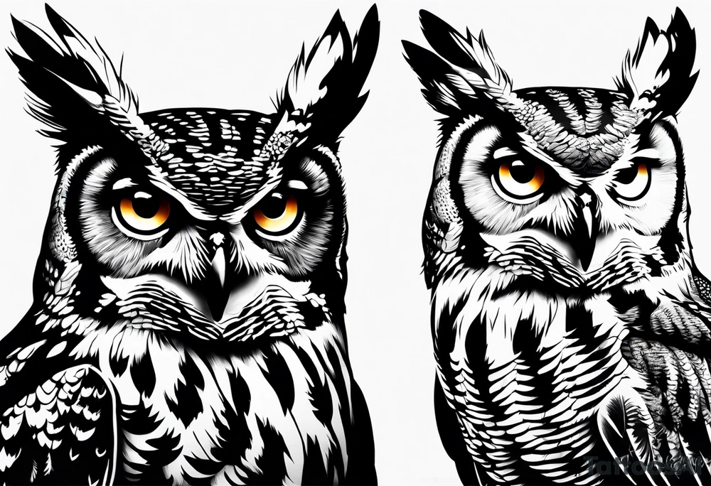 Great horned owl sitting in skin tattoo idea
