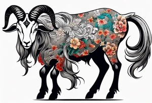 traditional chinese style goat with full body tattoo idea