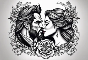 Passionate Beauty and the Beast kiss tattoo idea