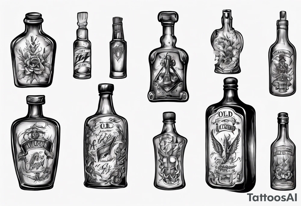Old alcohol bottles tattoo idea