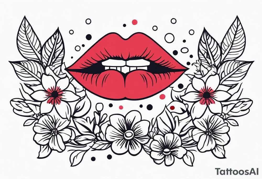 lips singing old school vintage traditional
flowers around and mouth next to microphone
bold and colorful simple design dots and simple flowers sketch tattoo idea