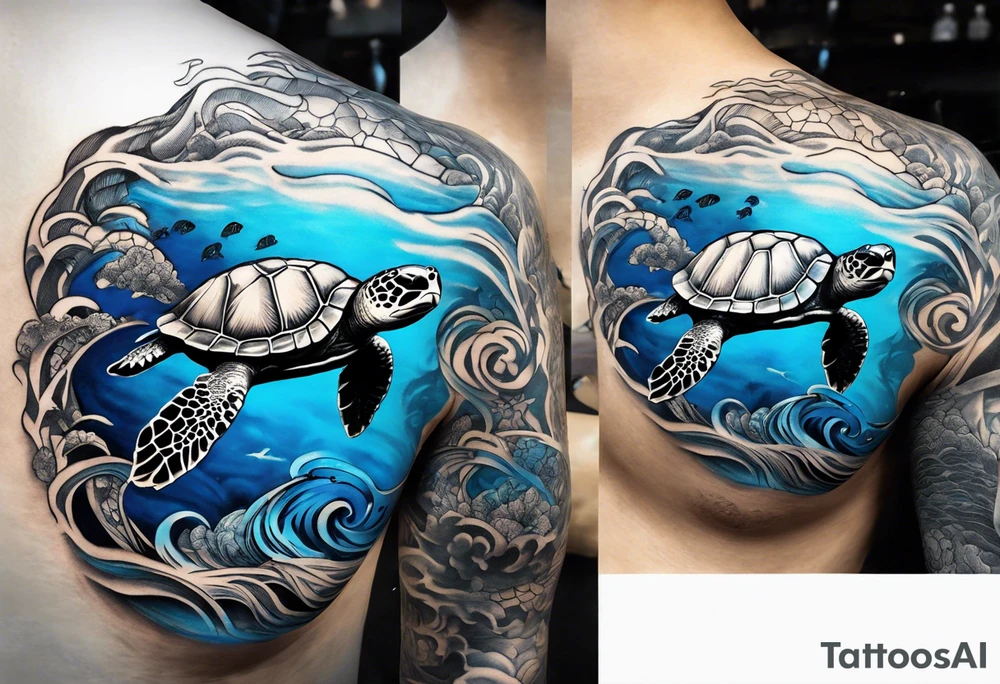 Full sleeve waves black with blue accents
3 turtles tattoo idea Full sleeve waves black with blue accents
3 turtles tattoo idea