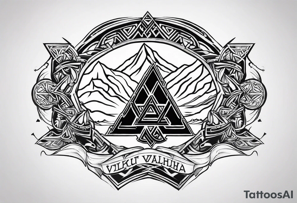 Valhalla  sword shield axe Valknut fog tattoo idea