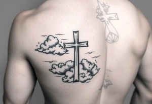 outer forearm sleeve with a cross clouds and make it catchy for teenagers tattoo idea