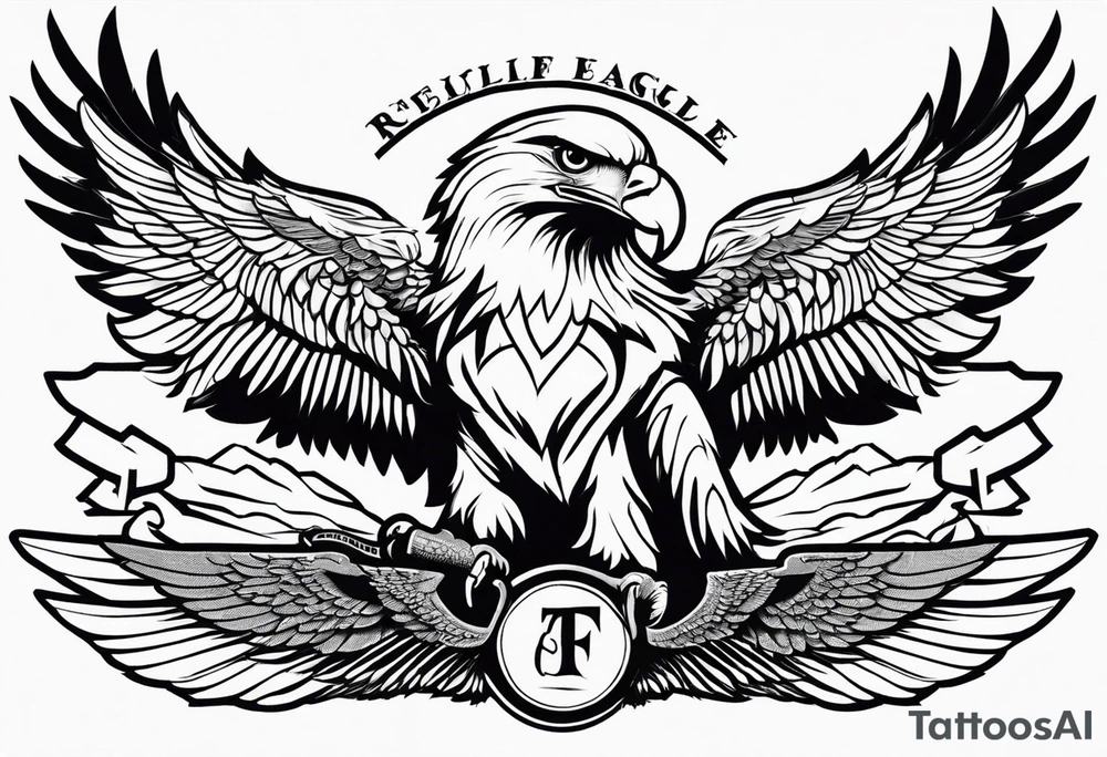 realistic eagle full body  sit face front closed wings tattoo idea