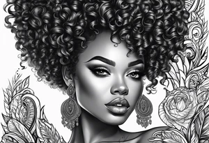 Black woman curly hair , long lashes tattoo idea