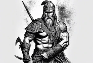 Side full body shot of Celtic warrior with weapon drawn. tattoo idea