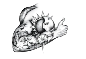 celestial sun and moon embrace with constellation patterns tattoo idea