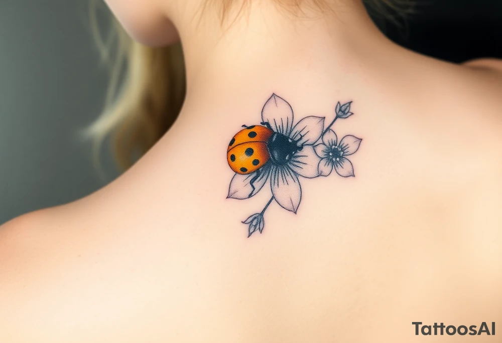 Golden or yellow ladybug on a whispy flower tattoo idea
