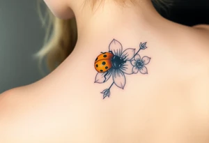 Golden or yellow ladybug on a whispy flower tattoo idea