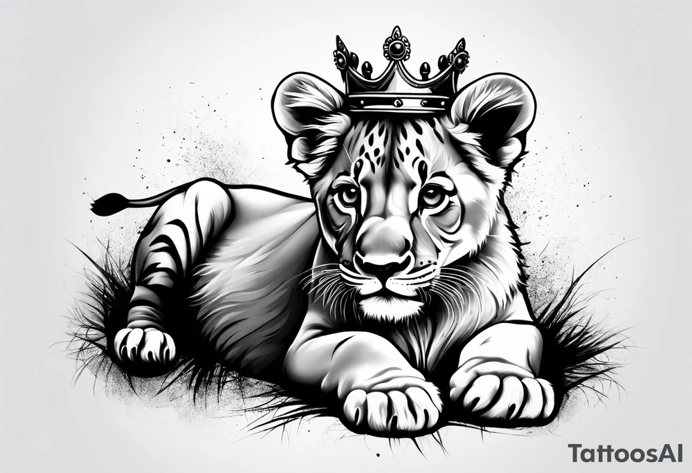 Lion cub with crown tattoo idea