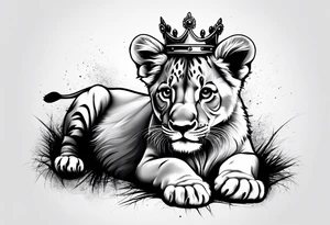Lion cub with crown tattoo idea
