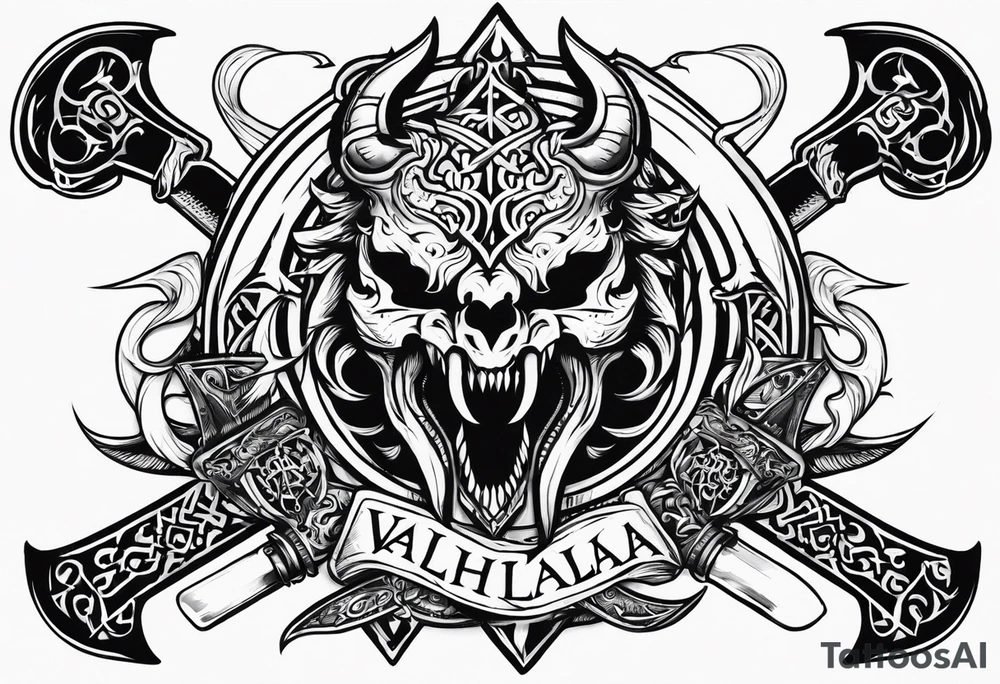 Valhalla death 
prayer sword dragon head axe tattoo idea