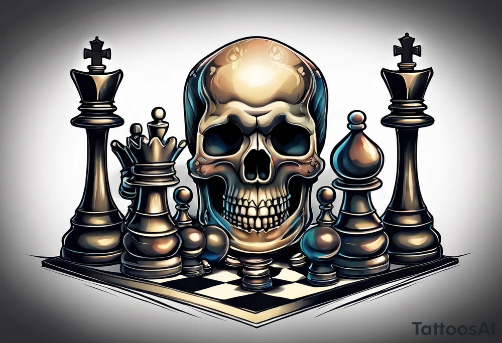 skull and chess pieces tattoo idea