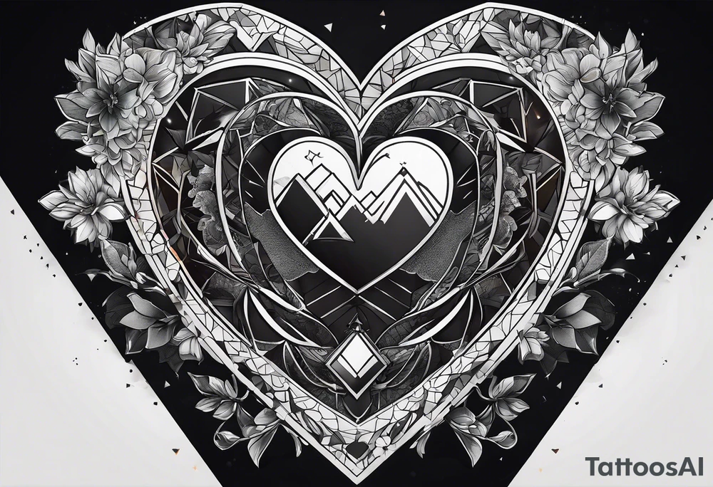 godlike heart black hexagon and black background tattoo idea