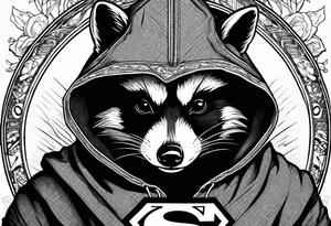 raccoon wearing a Superman hoodie tattoo idea