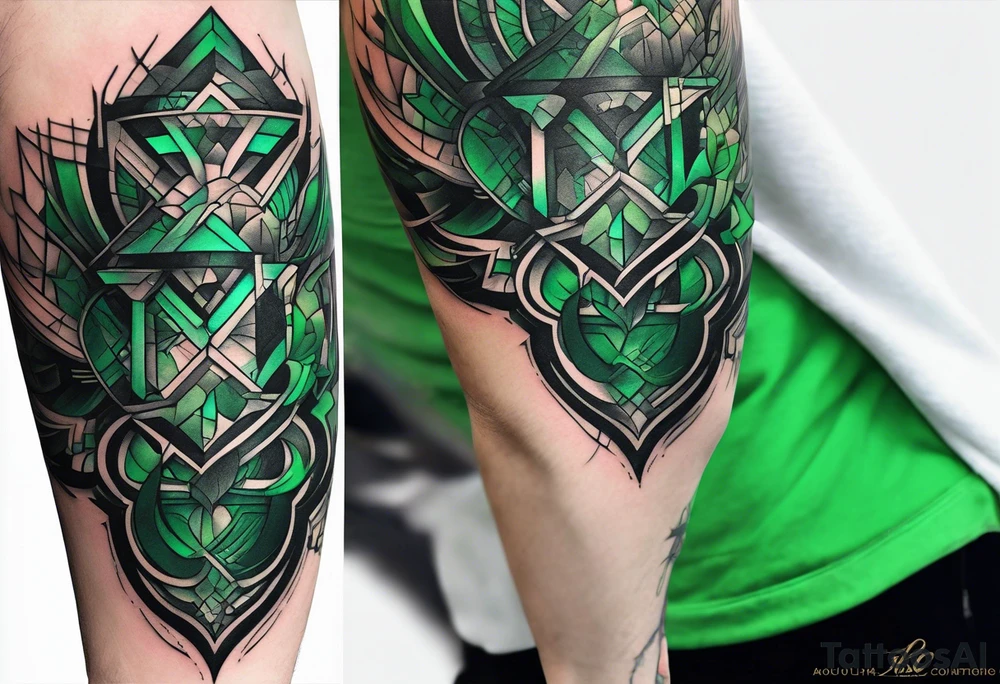 abstract, green and black, covered from wrist to forearm, fully covered, no borders, blackwork tattoo idea