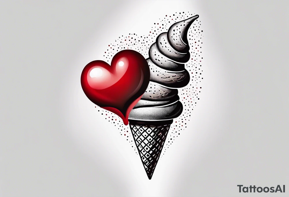 sketch chocolate chip ice cream cone with one red heart tattoo idea