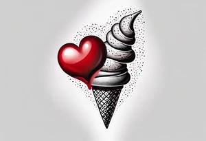 sketch chocolate chip ice cream cone with one red heart tattoo idea
