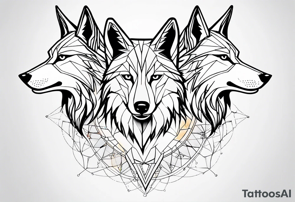 Constellation, two animal wolf, géométric tattoo idea