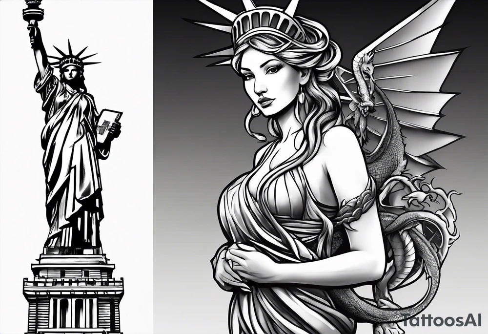 Hot girl as Statue of Liberty with dragon wrapped around neck tattoo idea