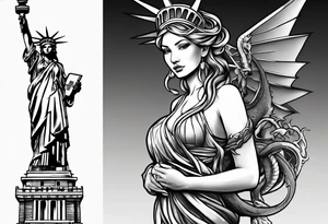 Hot girl as Statue of Liberty with dragon wrapped around neck tattoo idea