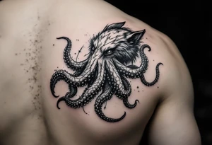 Fantasy Wolf octopus in the arm tattoo idea