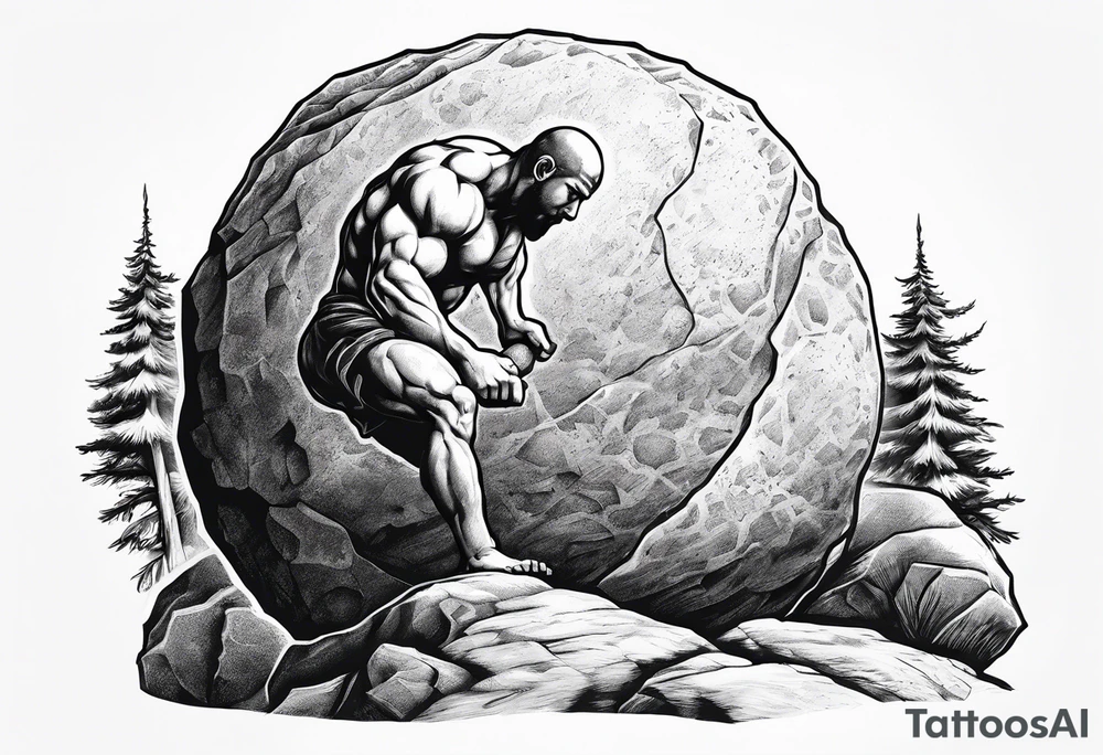 Sisyphus rolling a rock up a hill tattoo idea