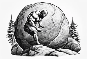 Sisyphus rolling a rock up a hill tattoo idea
