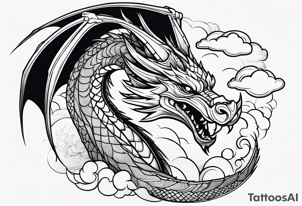 Dragon breaking through the clouds tattoo idea