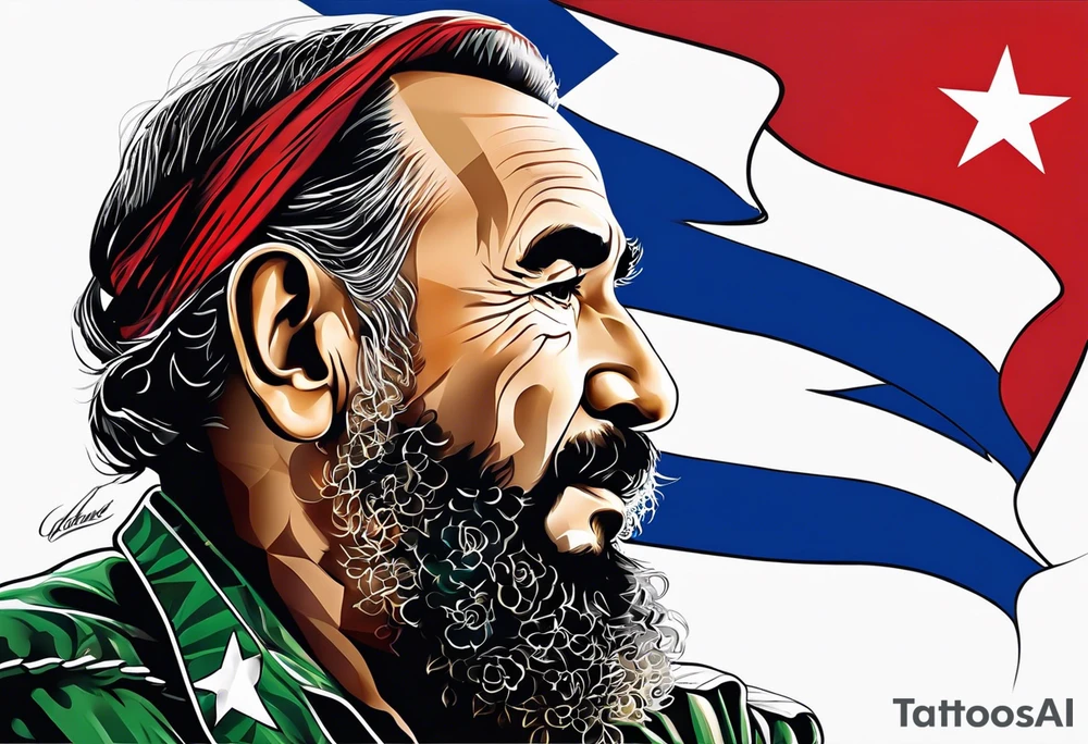 Make a tattoo a cuban flag that demonstrates the love and pride of my origins with fidel castro tattoo idea