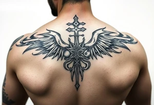 Tribal religious full sleeve  masculine tattoo idea