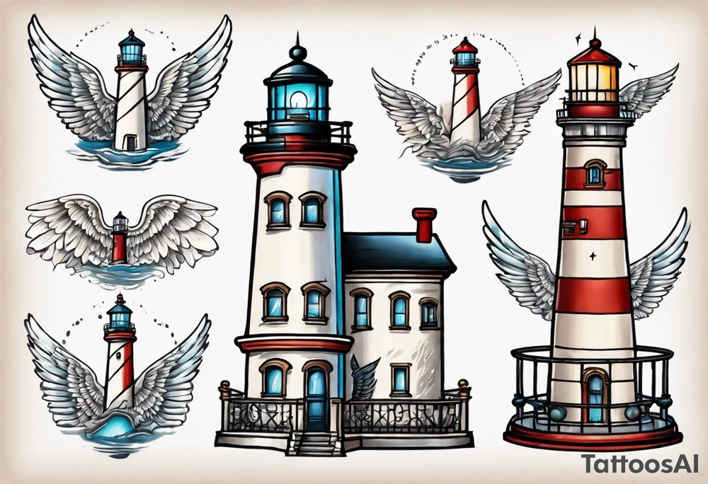 Lighthouse with balcony that had an angel standing on it tattoo idea