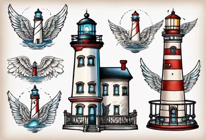 Lighthouse with balcony that had an angel standing on it tattoo idea
