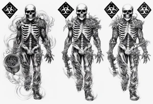 Biohazard x-ray skelton with body make it look masculine and scary tattoo idea