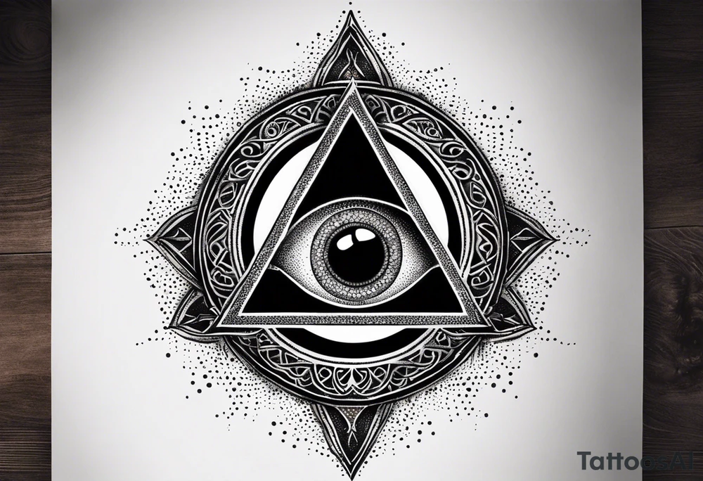 Triquetra tattoo with an eye dripping blood in the center of the pattern. tattoo idea