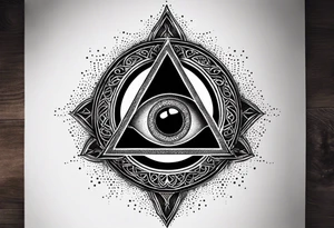 Triquetra tattoo with an eye dripping blood in the center of the pattern. tattoo idea