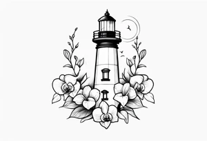 Lighthouse with an anchor and orchids tattoo idea