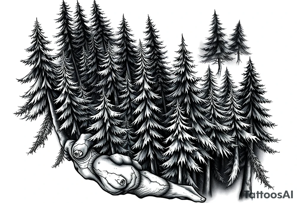 Coniferous forest tattoo sleeve black and gray tattoo idea