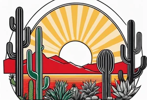 Crest with a hood on top,
13 rays of red and weld-yellow on the top half. NYC sky line
a cactus on the left side and a royal palm on the right side tattoo idea