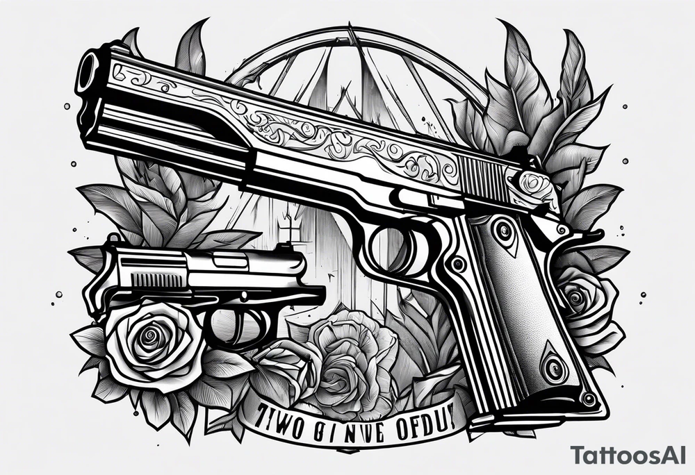 A murder scene of two guns man over the victims black siloets only tattoo idea