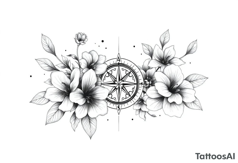 Flowers and abstract compass tattoo idea
