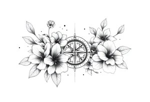 Flowers and abstract compass tattoo idea