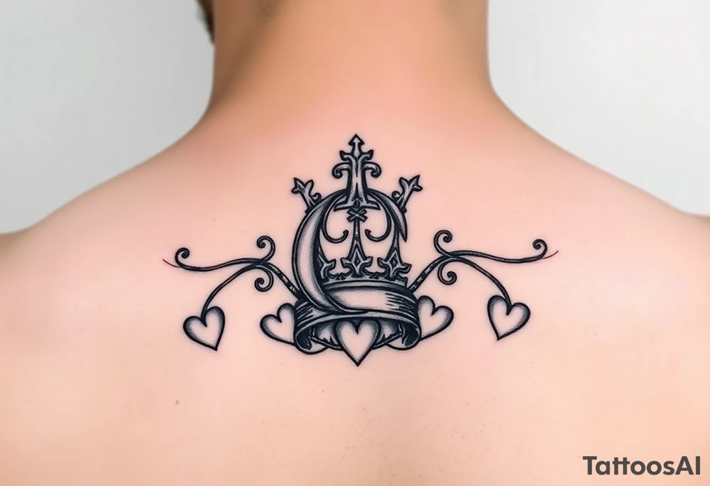 Letter G with a king crown and hearts tattoo idea